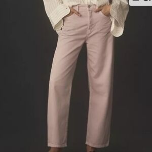 Etica Anthropologie Tyler Wide Straight Crop Jeans Pink Buttonfly